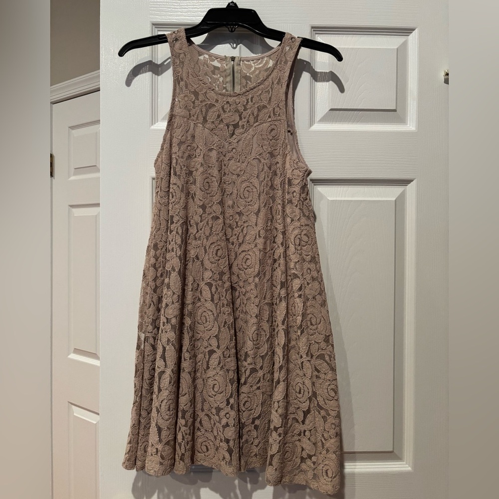 Others Follow Taupe Floral Lace Dress Sleeveless Fit & Flare Small